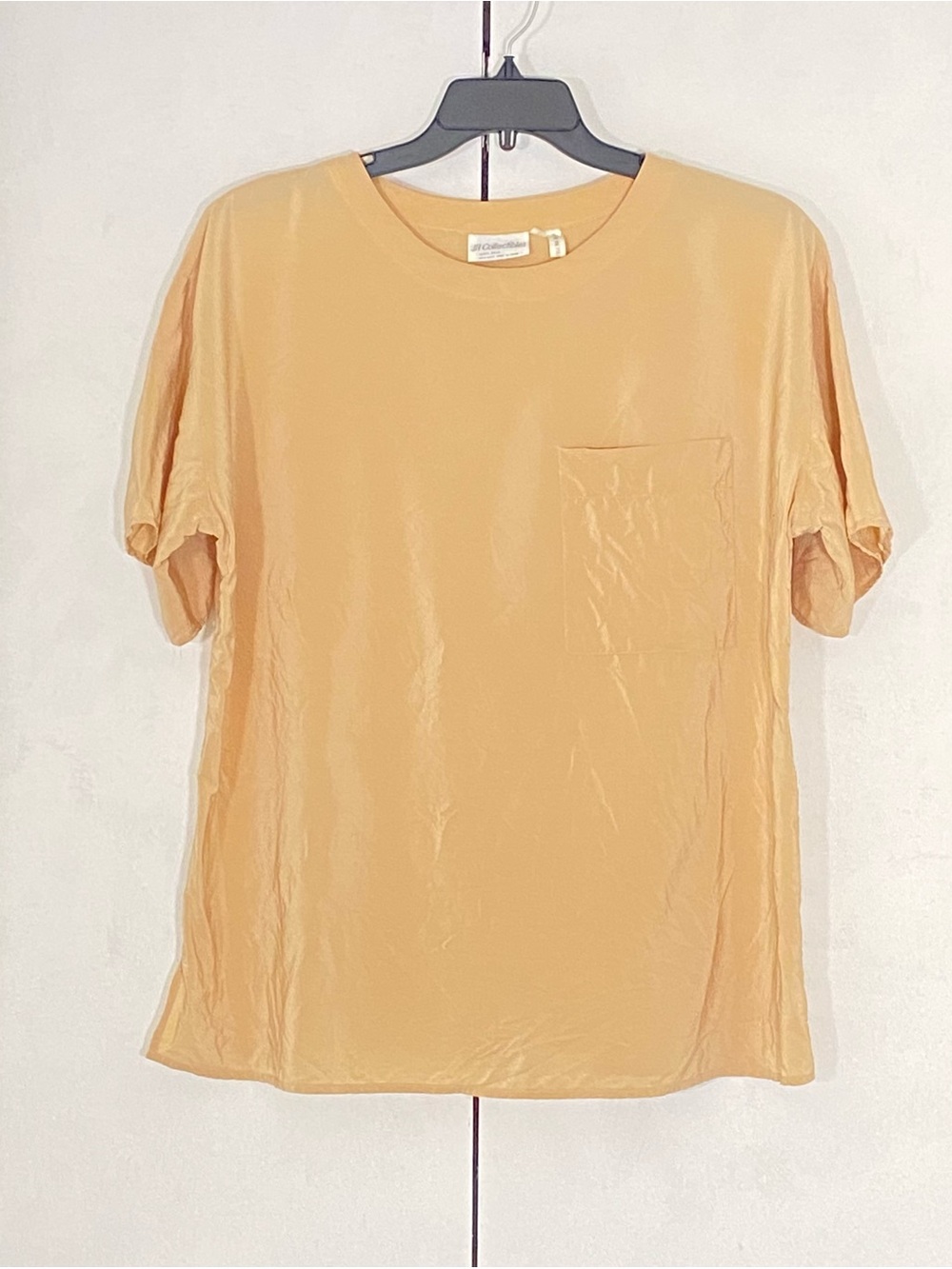 JH Collectibles Silk Beige Short Sleeve Pocket Blouse Neutral Layer